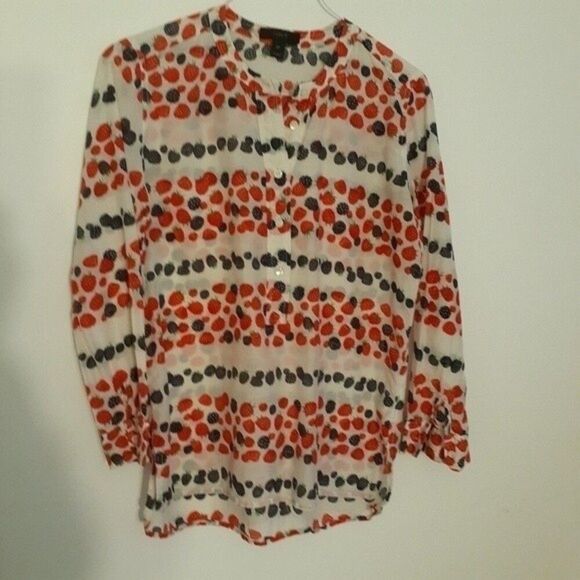 j. crew top cotton silk 0p xs shirt blouse summer fruit raspberry blackberry - Picture 5 of 8